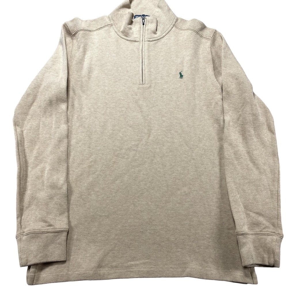 Polo By Ralph Lauren Sweater Boys Large Beige Cotton 1/4 Zip Mock Neck Pony Logo